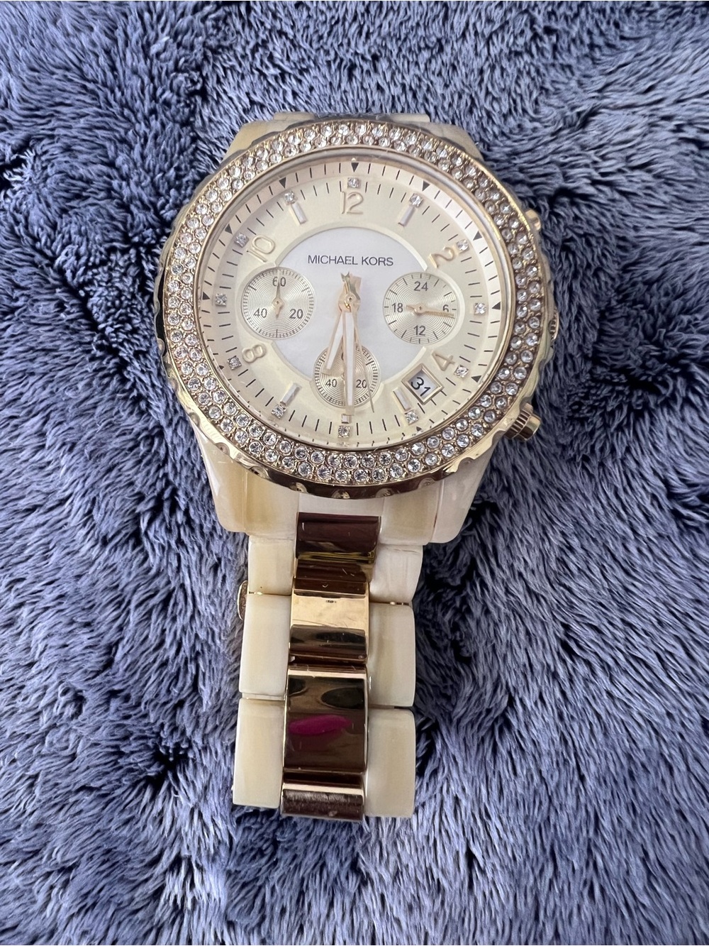 Michael Kors Gold Horn Acetate Madison Chrono Watch MK5417 NWOT